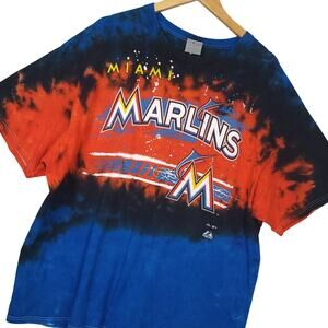 Miami Marlins Majestic MLB Men's Tie Dye T-Shirt Sz 2XL Baseball Blue Orange